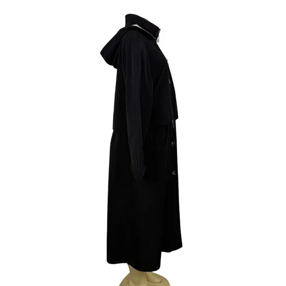 Fleet Street Womens Black Polyester Hooded Trench Coat Button Closure Size 10